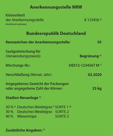 Beispielkennzeichnung einer Saatgutmischung (Großpackung)