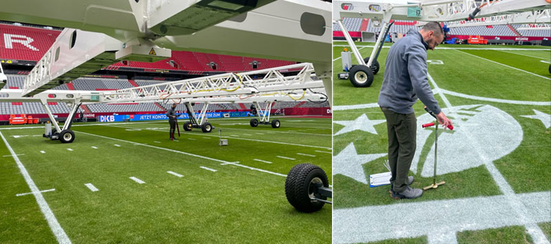 Mess- und Prüfarbeiten vor dem NFL-Ligaspiel in der Allianz-Arena.
