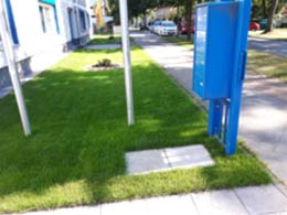 Befestigte Begrenzung bei ebenerdiger Fläche.