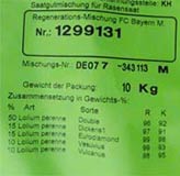 Saatgutettiketten für Sondermischungen mit Lolium -Sorten