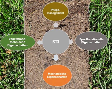 Schematische Darstellung zum Anforderungsprofil für eine Rasentragschicht