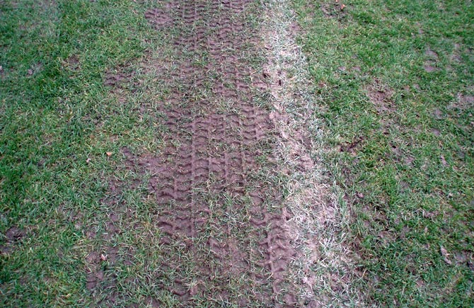 Resultat durch Befahren bei nassem Boden.